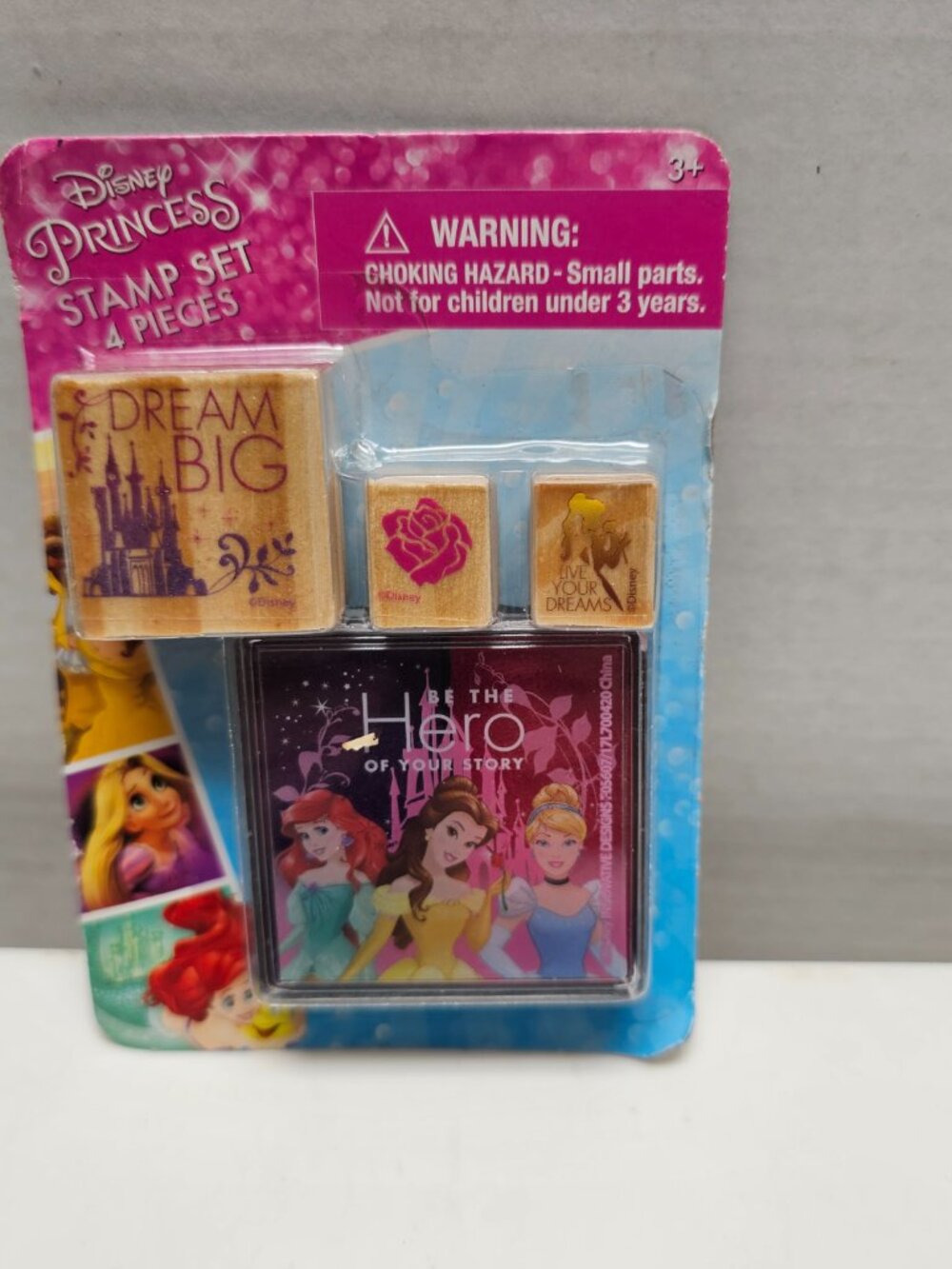New Disney Princess 3 Stamp Set Castle Rose Ink Pad Dream Big Be the Hero Gift